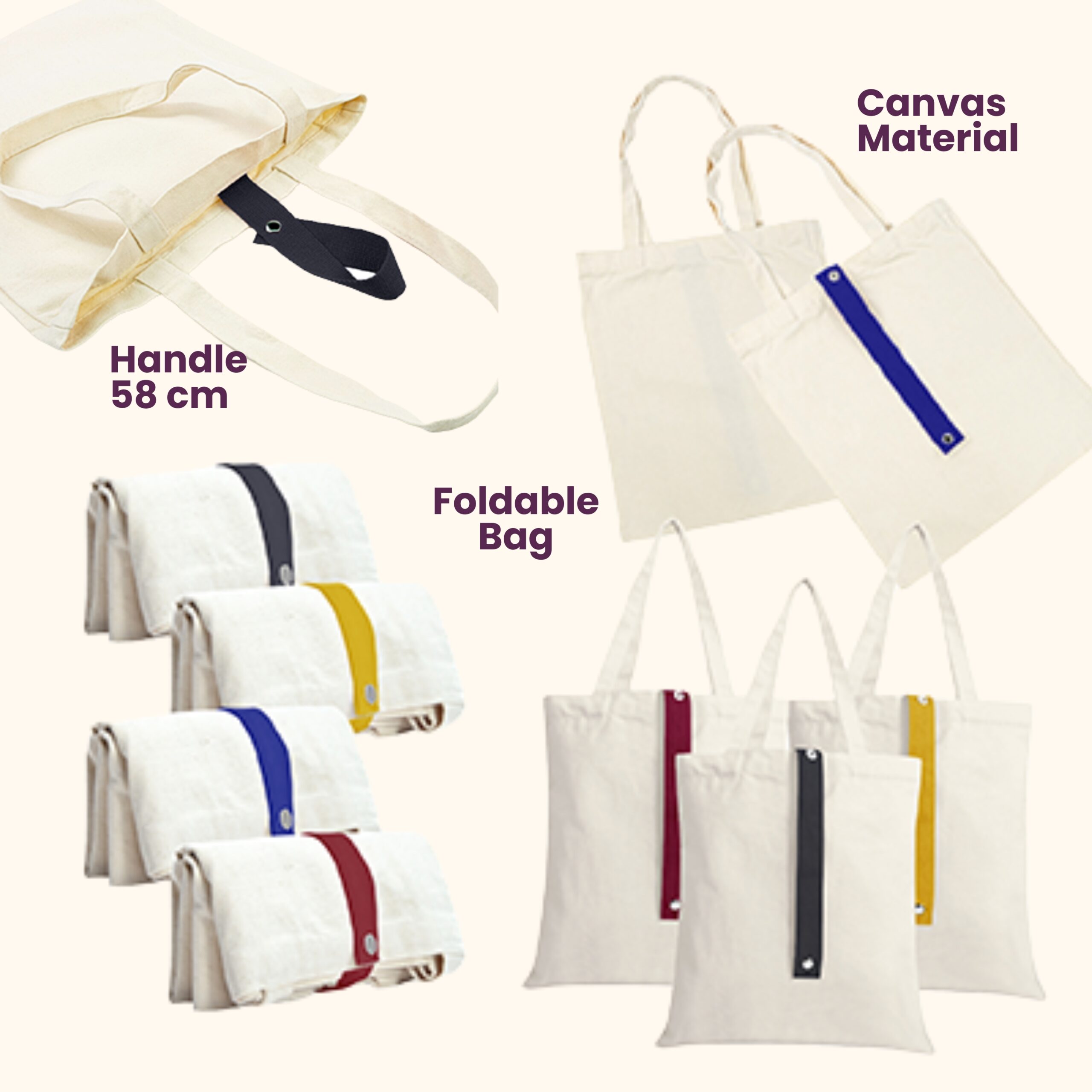 FOLDABLE CANVAS BAG 8 0Z WITH COLOUR STRAP - HCB003 - Image 3