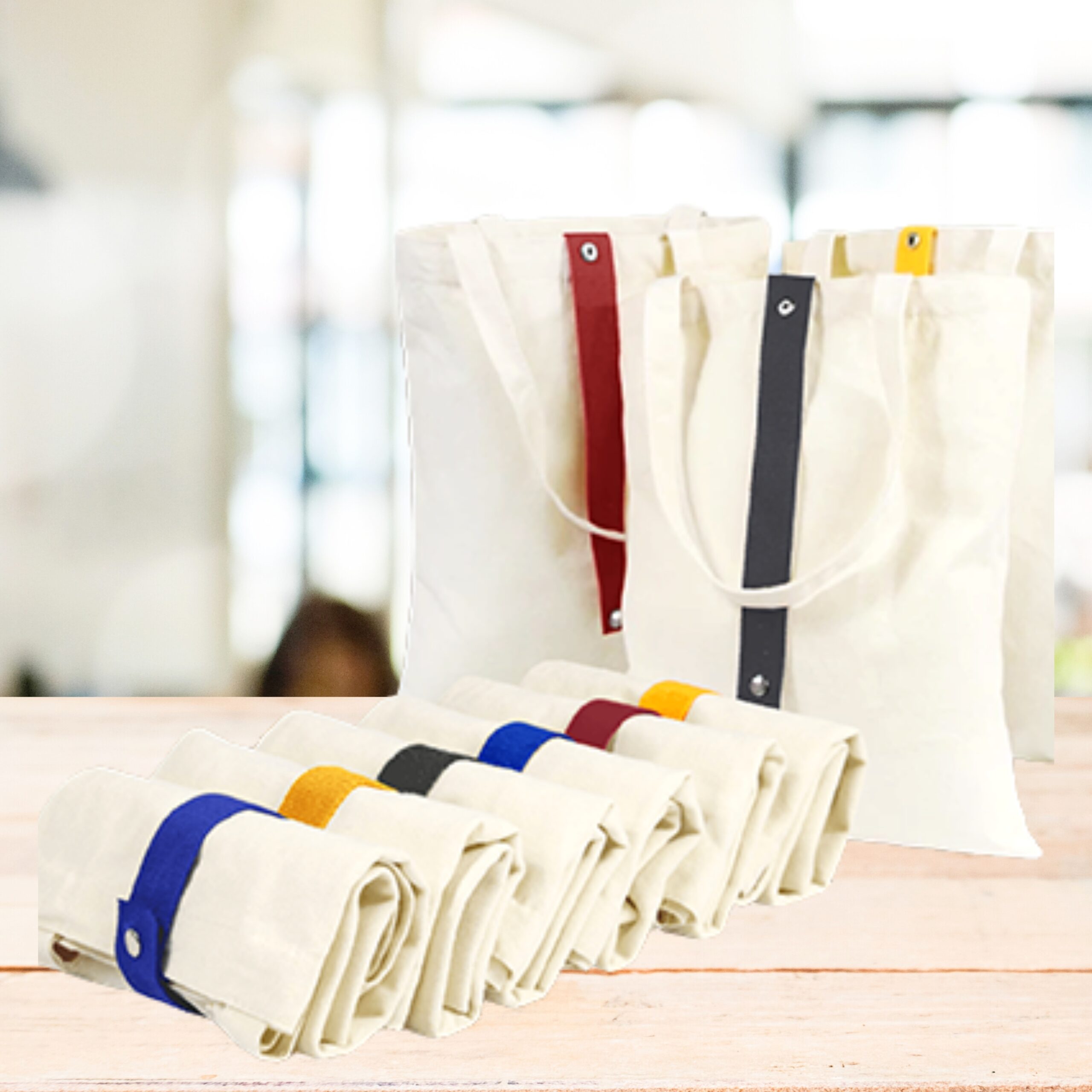 FOLDABLE CANVAS BAG 8 0Z WITH COLOUR STRAP - HCB003